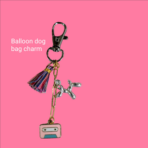 Colorful Tassel and Silver Balloon Dog Bag Charm